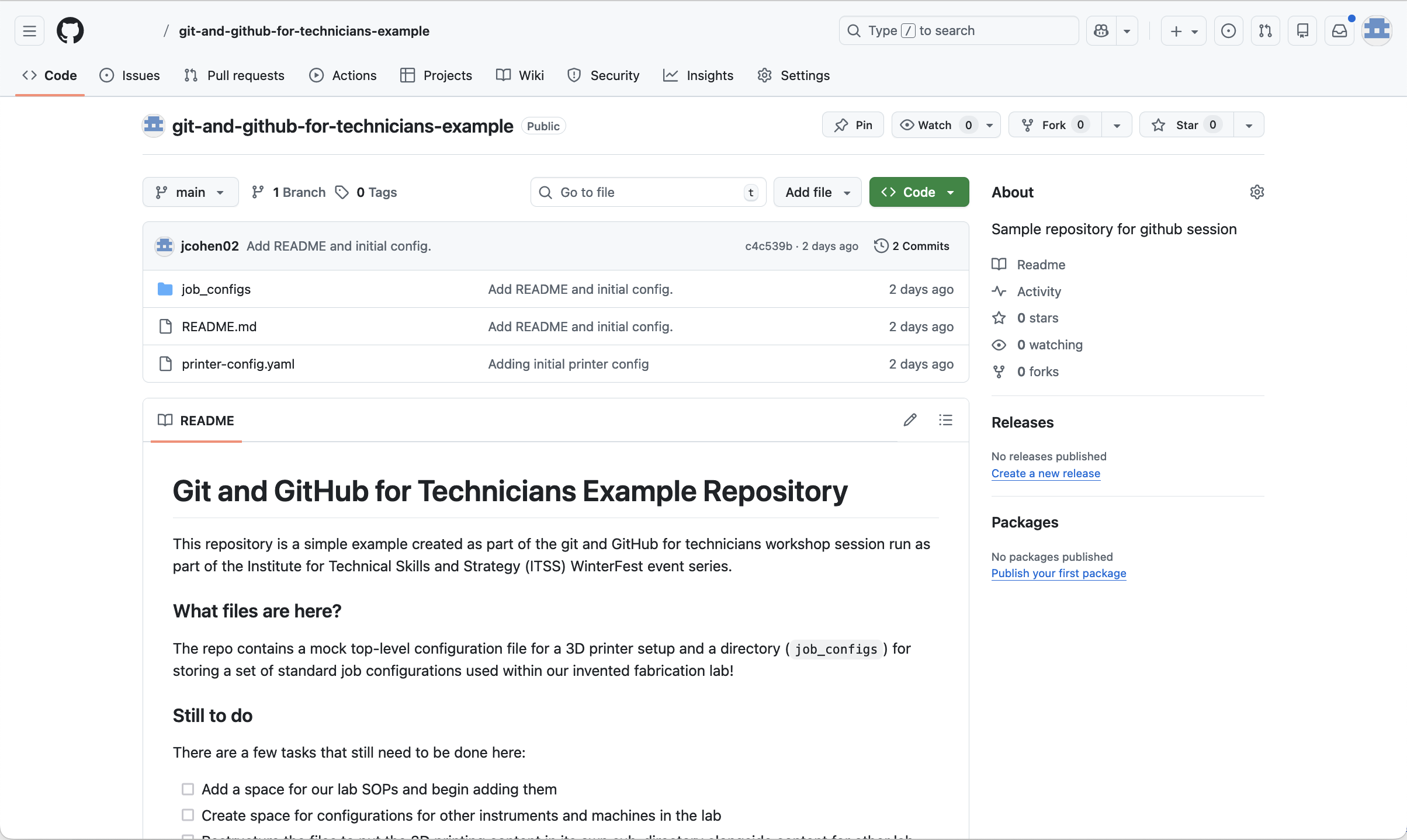 Screenshot of the GitHub respository page in the web interface showing README and files.
